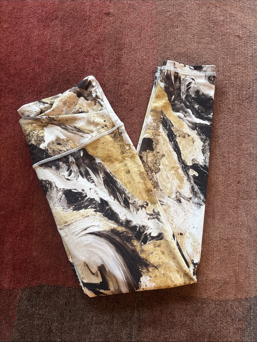 Calia Marble-Print Leggings Gold & Black - Sz M